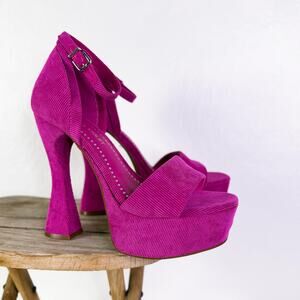 Corduroy Y2K Retro Chelsea & Violet Indi Platform High Heels Pink Size 9.5 NEW